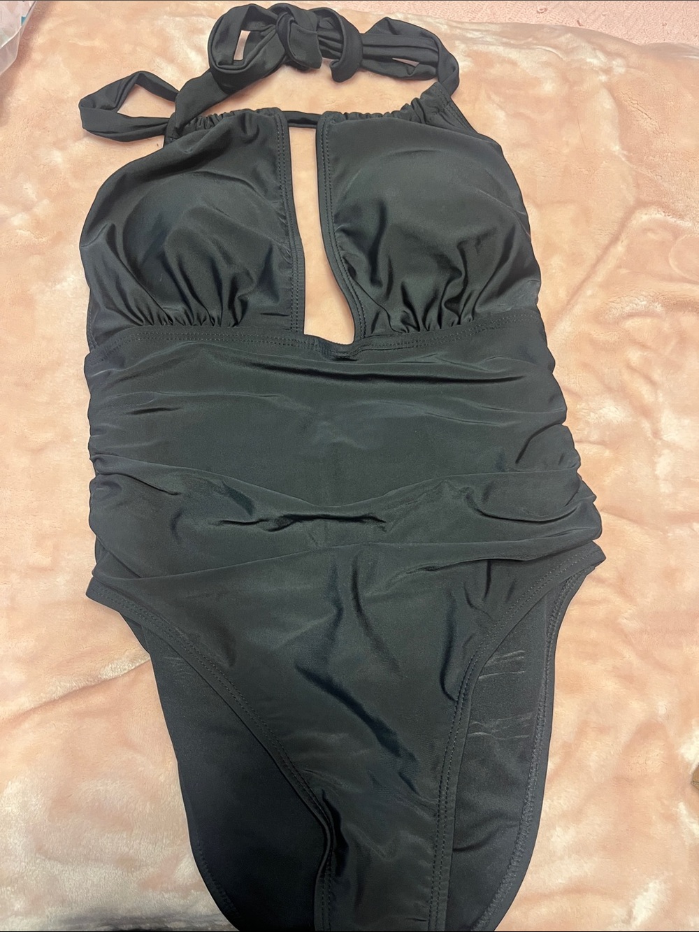 SHEIN Black Halter One-Piece Swimsuit with Front Keyhole